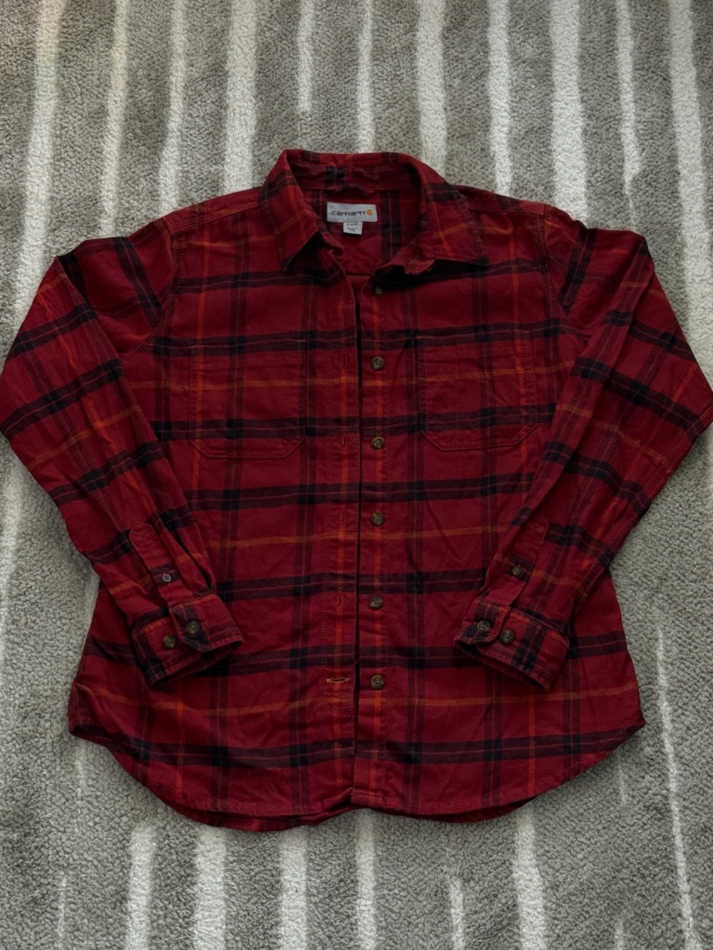 Carhartt Red Plaid Flannel Button-Up Long Sleeve Shirt Size S